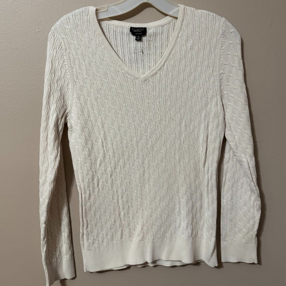 275 Talbots Ivory Ribbed V-Neck Sweater | Classic Cotton Knit